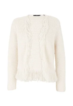 Zero Pullover & Sweatshirts*Strickjacke mit Fransen creamwhite