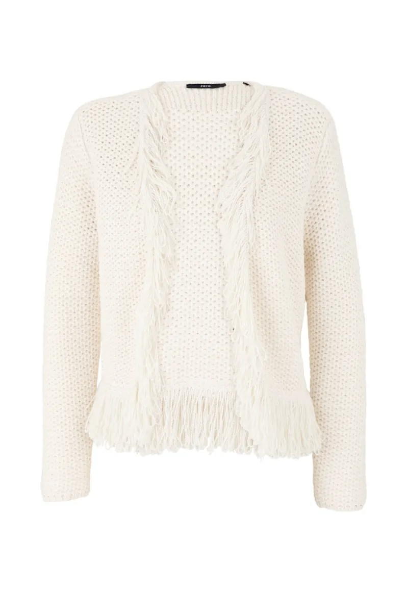 Zero Pullover & Sweatshirts*Strickjacke mit Fransen creamwhite