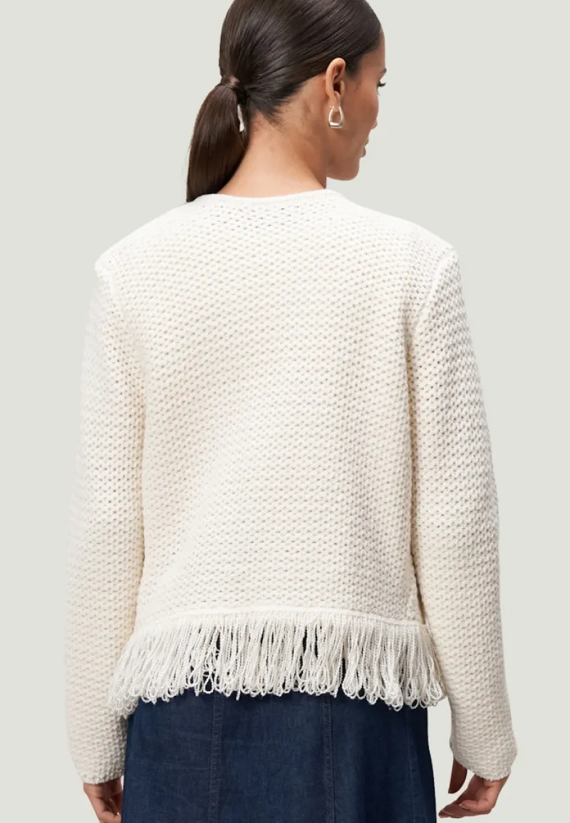 Zero Pullover & Sweatshirts*Strickjacke mit Fransen creamwhite