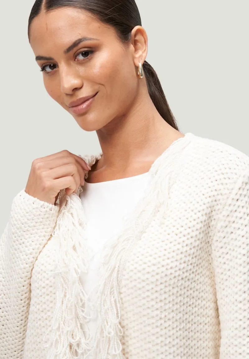 Zero Pullover & Sweatshirts*Strickjacke mit Fransen creamwhite