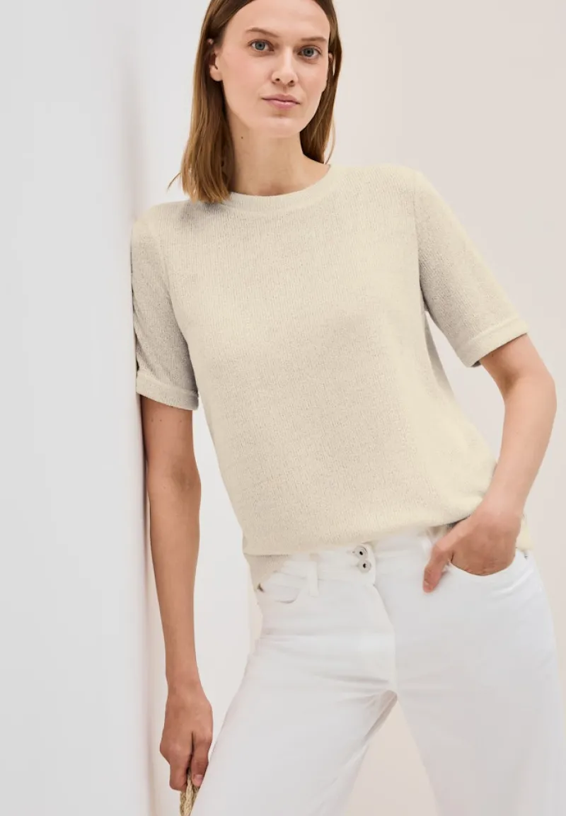 Cecil Shirts*Strick-Look Glitzer T-Shirt light beige