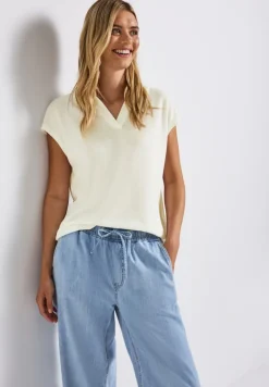 Street One Shirts*Strick-Look Poloshirt off white