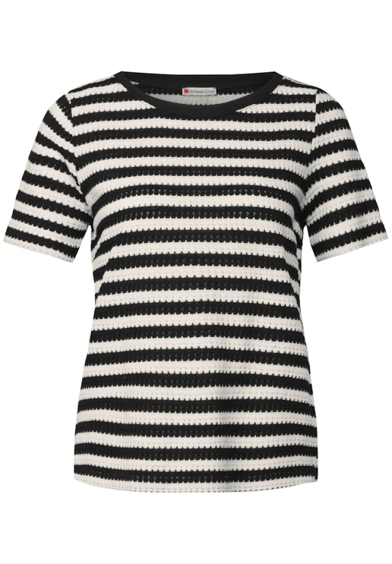 Street One Shirts*Strick-Look Streifenshirt Black