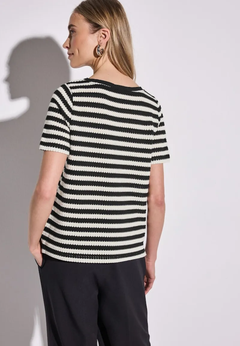 Street One Shirts*Strick-Look Streifenshirt Black