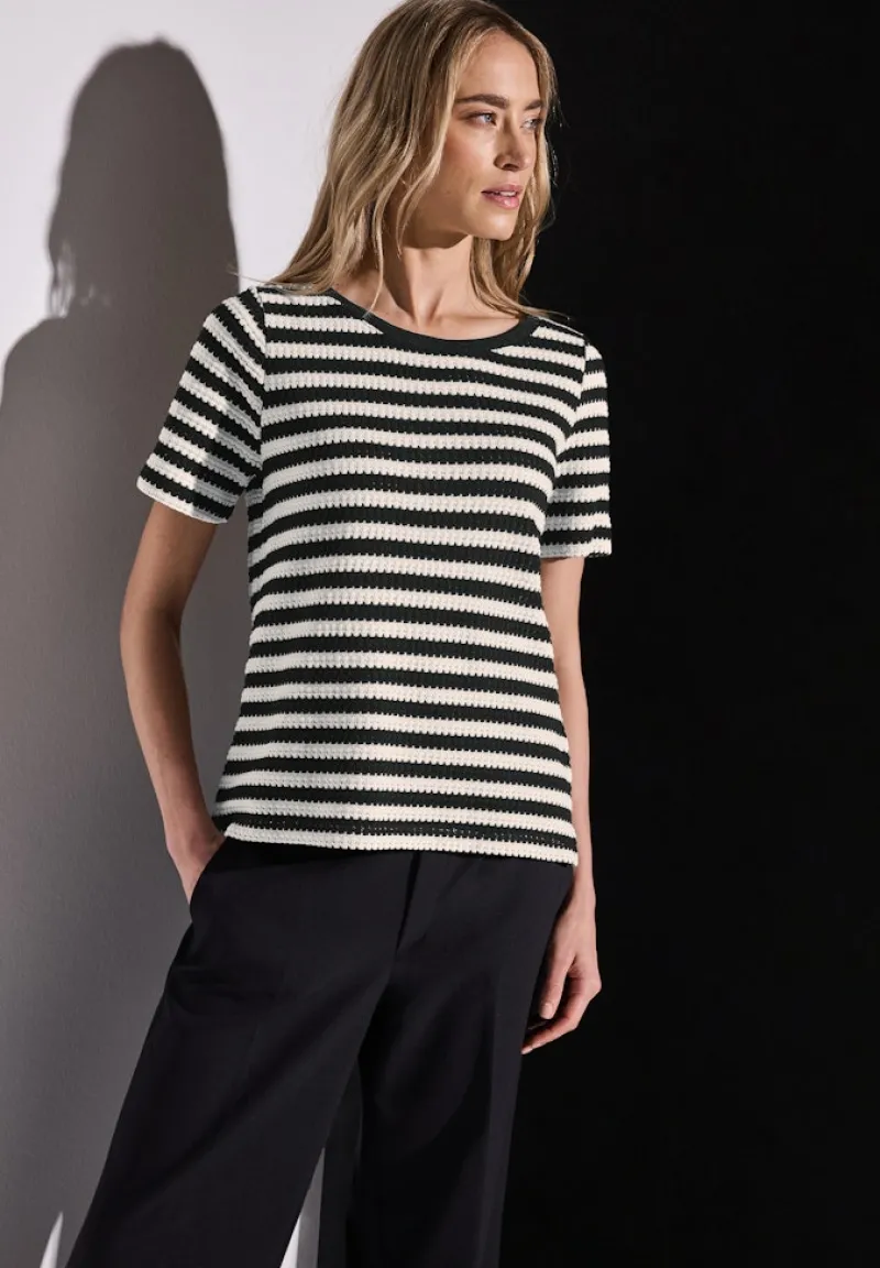 Street One Shirts*Strick-Look Streifenshirt Black