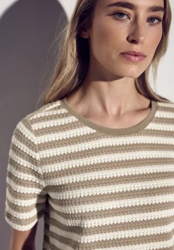 Street One Shirts*Strick-Look Streifenshirt safari beige