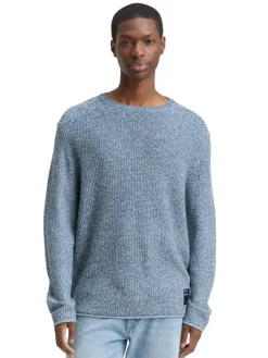 Tom Tailor Denim Pullover & Sweatshirts*Strickpullover in Melange-Optik denim blue white mouline