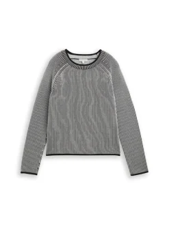 Tom Tailor Pullover & Sweatshirts*Strickpullover mit Rundhalsausschnitt black white plaited knit