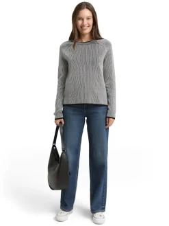 Tom Tailor Pullover & Sweatshirts*Strickpullover mit Rundhalsausschnitt black white plaited knit