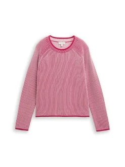 Tom Tailor Pullover & Sweatshirts*Strickpullover mit Rundhalsausschnitt pink plaited knit