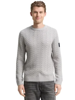 Tom Tailor Pullover & Sweatshirts|Big Boys*Strickpullover mit Zopfmuster grey offwhite plated