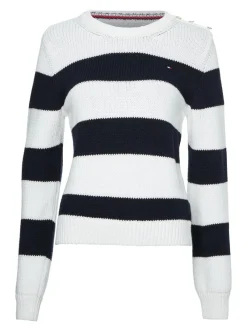 Tommy Hilfiger Pullover & Sweatshirts*STRIPED BUTTON C-NK SWEATER rugby stp horizontal - d sky ecru
