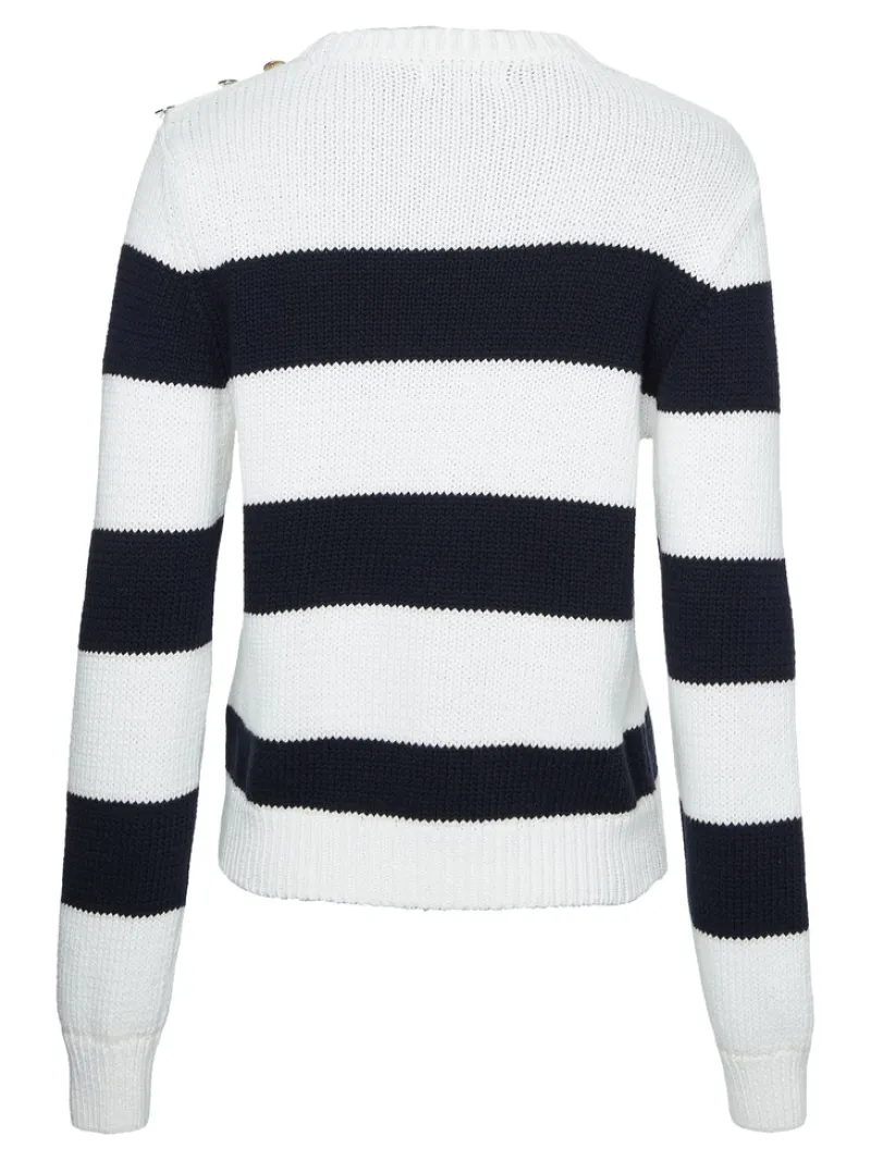 Tommy Hilfiger Pullover & Sweatshirts*STRIPED BUTTON C-NK SWEATER rugby stp horizontal - d sky ecru