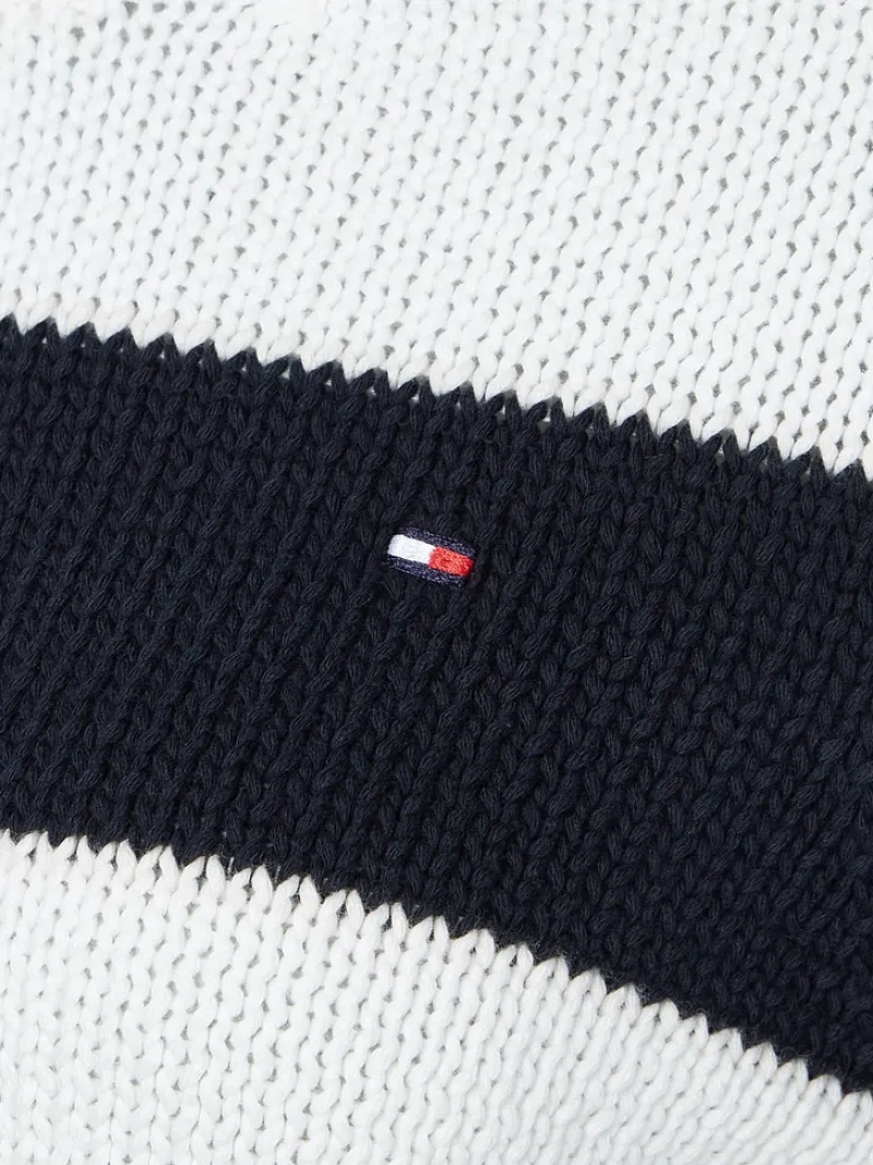 Tommy Hilfiger Pullover & Sweatshirts*STRIPED BUTTON C-NK SWEATER rugby stp horizontal - d sky ecru