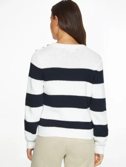 Tommy Hilfiger Pullover & Sweatshirts*STRIPED BUTTON C-NK SWEATER rugby stp horizontal - d sky ecru