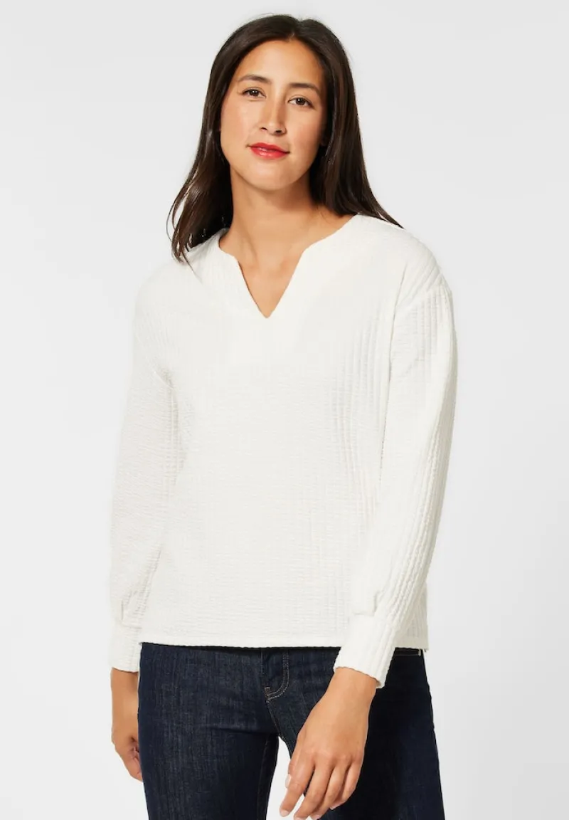 Street One Shirts*Struktur Shirt in Langarm off white