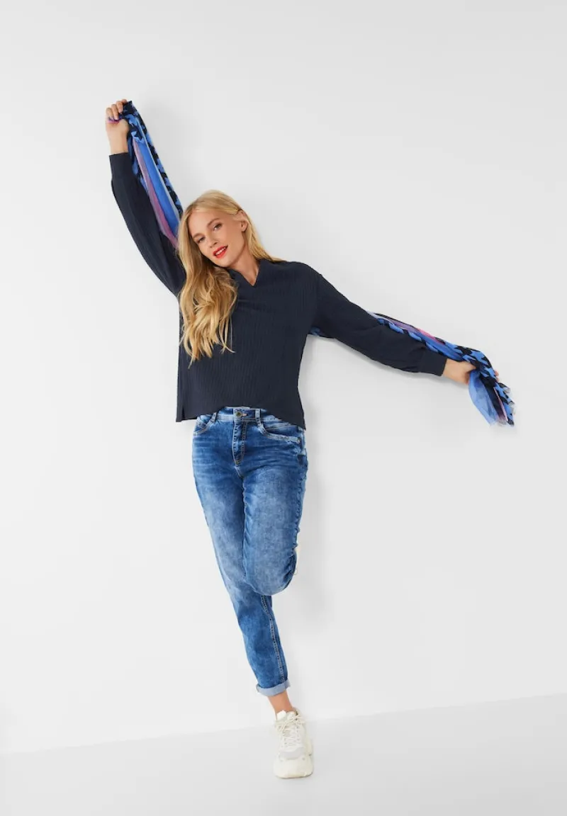 Street One Shirts*Struktur Shirt in Langarm mighty blue