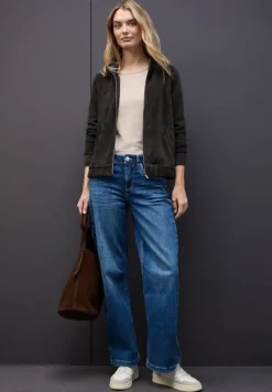 Street One Pullover & Sweatshirts*Strukturjacke mit Zipper darkest brown