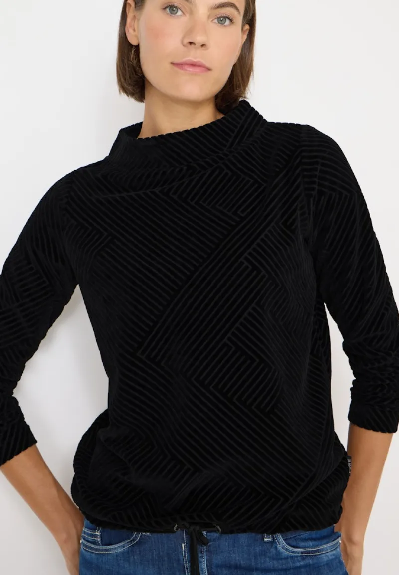 Cecil Shirts*Strukturshirt mit Funnelneck Black