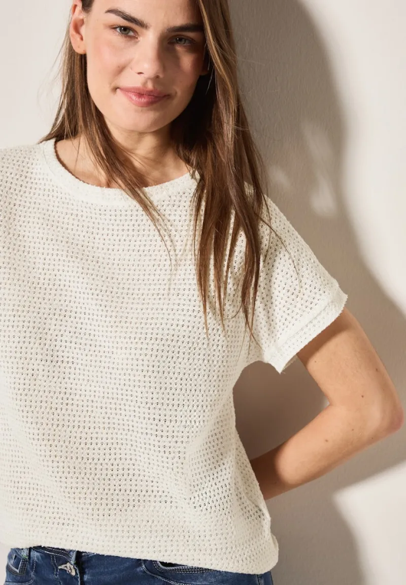 Cecil Shirts*Struktur-T-Shirt vanilla white