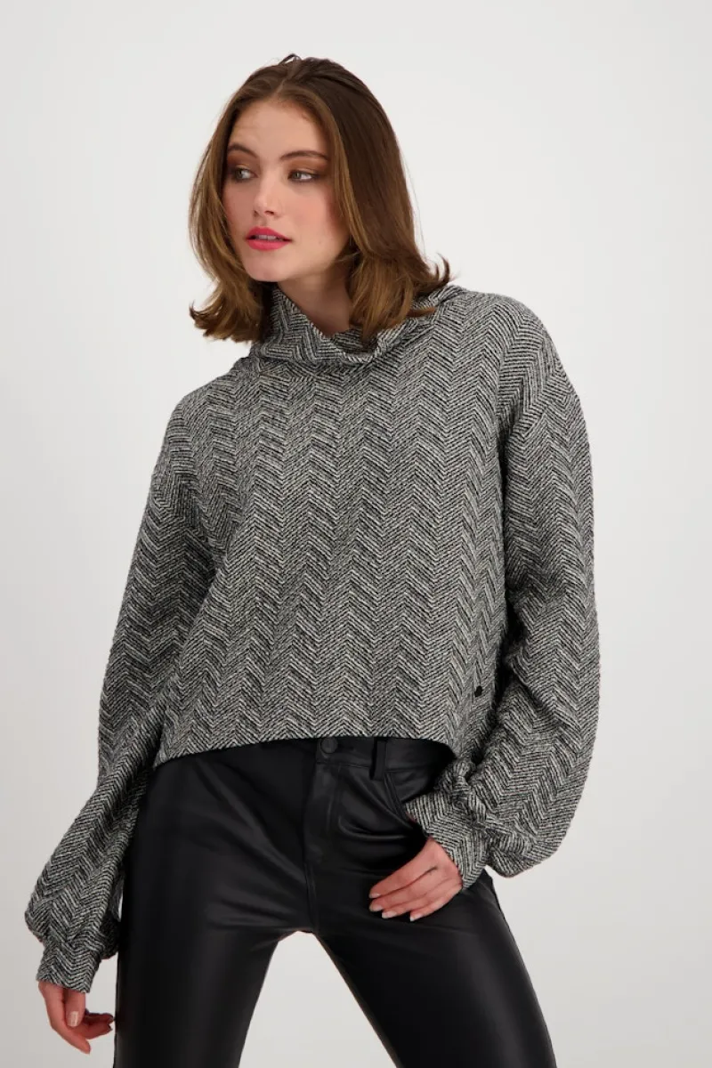 Monari Pullover & Sweatshirts*Sweatshirt mit Fischgrat-Muster schwarz gemustert