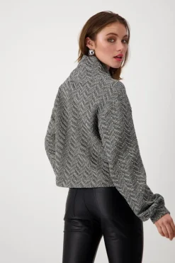 Monari Pullover & Sweatshirts*Sweatshirt mit Fischgrat-Muster schwarz gemustert