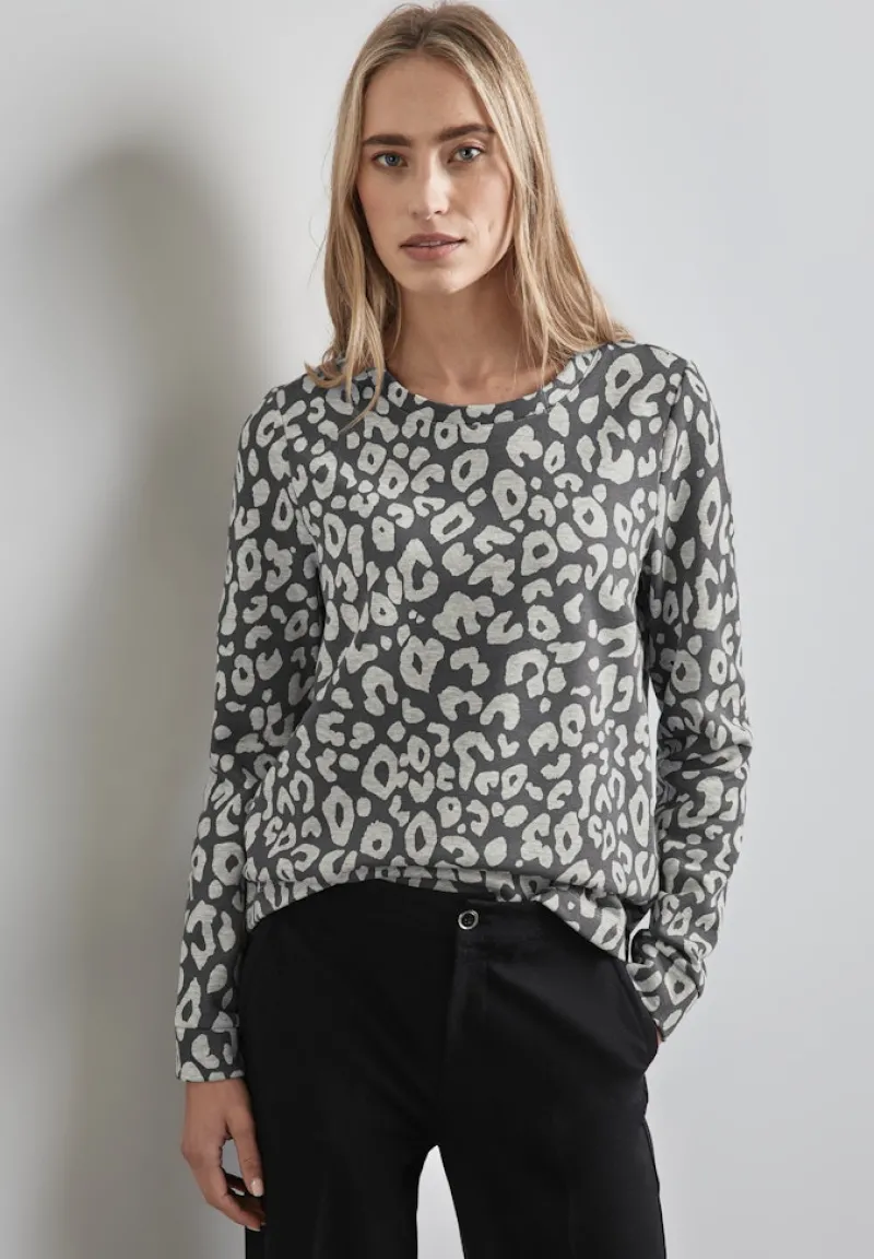 Street One Pullover & Sweatshirts*Sweatshirt mit Leo-Muster echo grey mel.