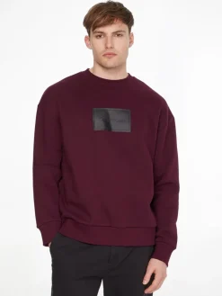 Calvin Klein Pullover & Sweatshirts*TEXTURED LOGO BOX COMFORT CREW passion plum
