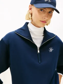 Tommy Hilfiger Pullover & Sweatshirts*TH SCRIPT HALF ZIP TERRY SWTSHRT dark night navy