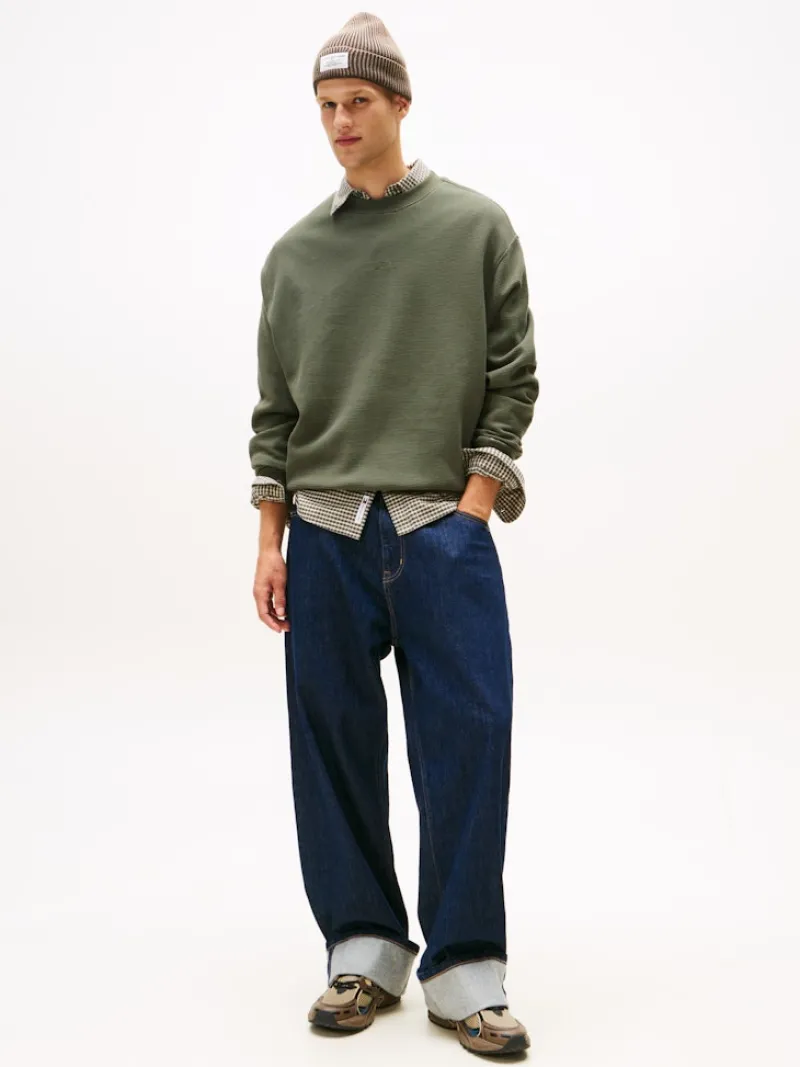 Tommy Jeans Pullover & Sweatshirts|Big Boys*TJM RLX WAFFLE SCRIPT CREW pewter green