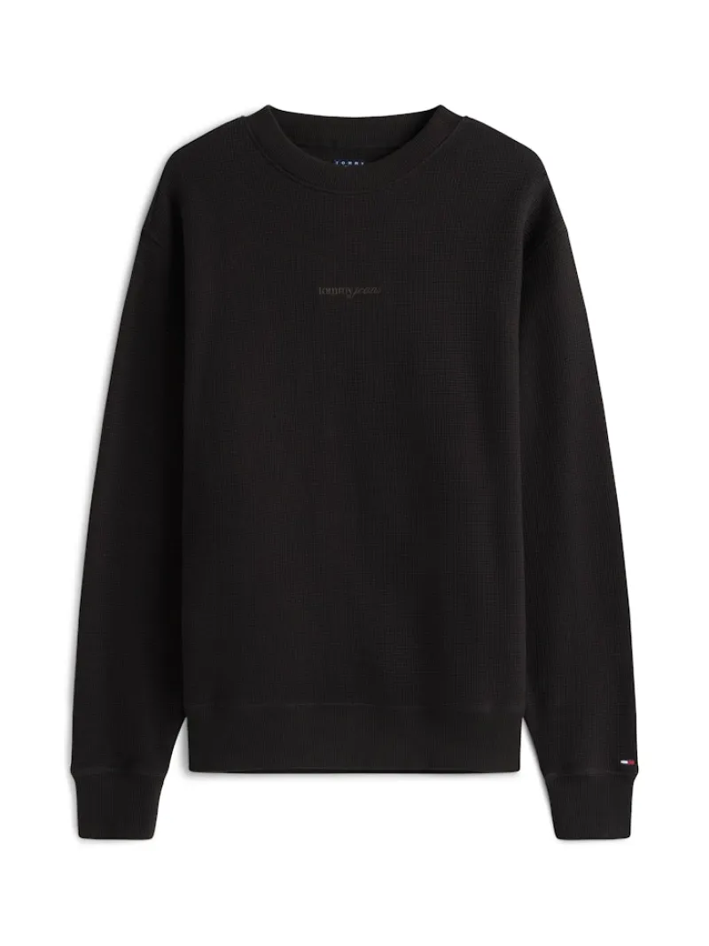 Tommy Jeans Pullover & Sweatshirts|Big Boys*TJM RLX WAFFLE SCRIPT CREW Black