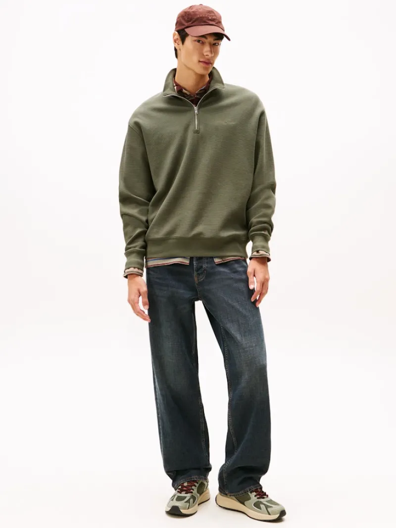 Tommy Jeans Pullover & Sweatshirts*TJM RLX WAFFLE SCRIPT QRTR ZIP pewter green