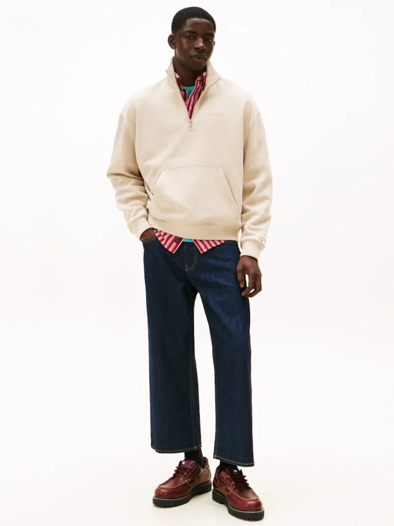 Tommy Jeans Pullover & Sweatshirts*TJM 90S SCRIPT RIB FLEECE QZ gulf sand