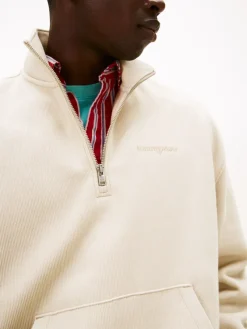 Tommy Jeans Pullover & Sweatshirts*TJM 90S SCRIPT RIB FLEECE QZ gulf sand