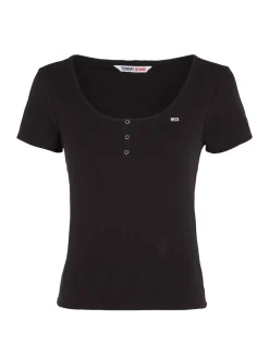 Tommy Jeans Shirts*TJW BBY BUTTON RIB C-NECK Black