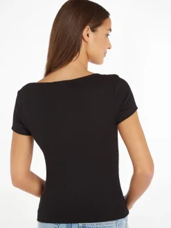 Tommy Jeans Shirts*TJW BBY BUTTON RIB C-NECK Black