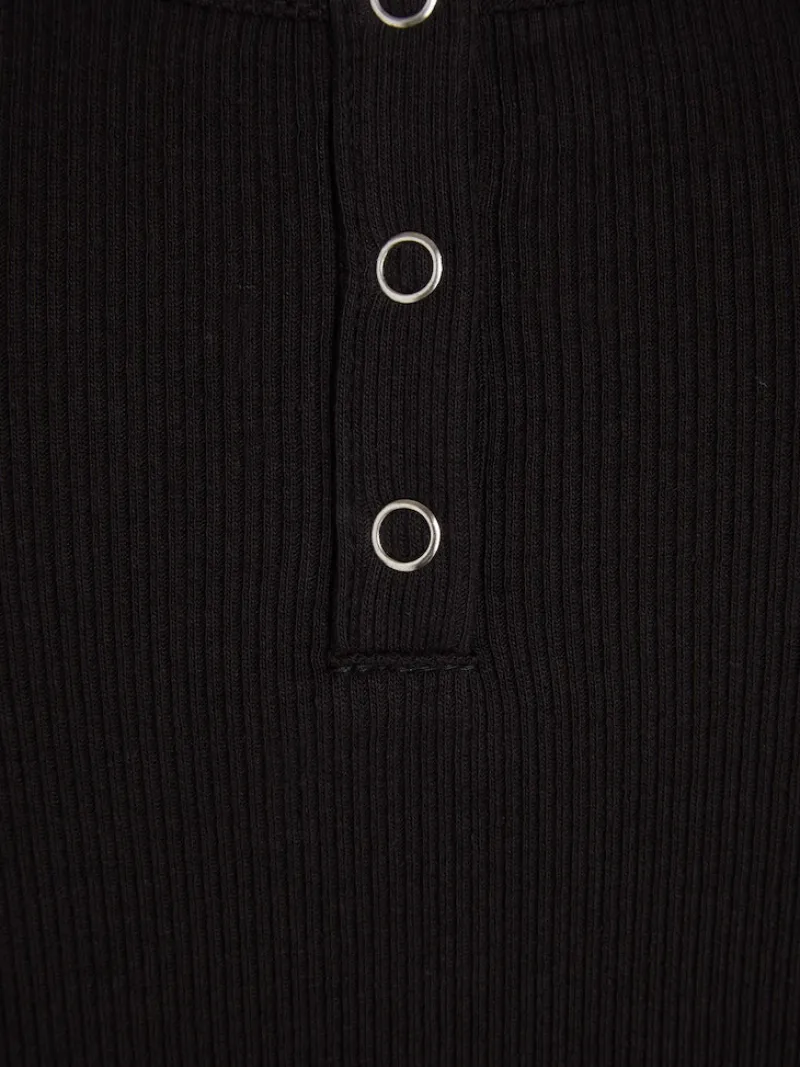 Tommy Jeans Shirts*TJW BBY BUTTON RIB C-NECK Black