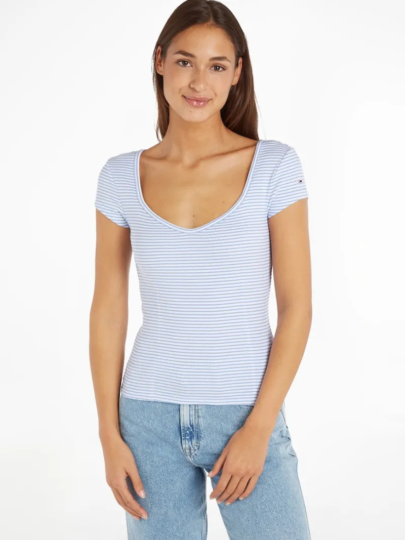 Tommy Jeans Shirts*TJW BBY STRIPE SS TOP june iris-multi