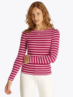Tommy Jeans Shirts*TJW BOAT NECK TOP LS brilliant berry - stripe