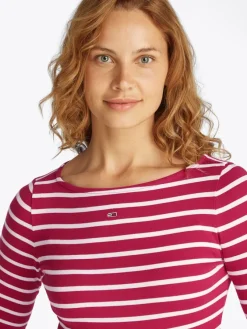 Tommy Jeans Shirts*TJW BOAT NECK TOP LS brilliant berry - stripe