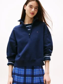 Tommy Jeans Pullover & Sweatshirts*TJW BXY S-FLAG 1/4 ZIP dark night navy