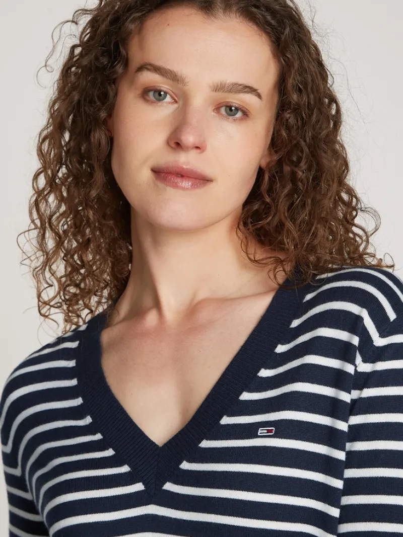 Tommy Jeans Pullover & Sweatshirts*TJW ESSENTIAL VNECK SWEATER EXT navy - white stripe