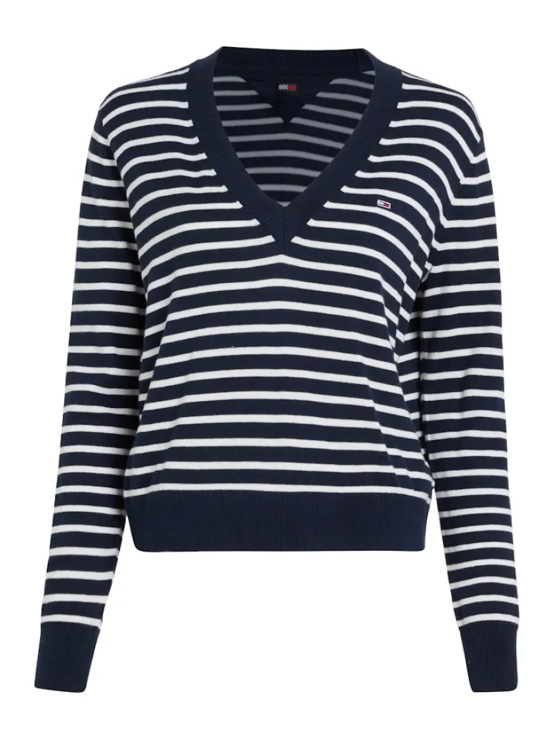 Tommy Jeans Pullover & Sweatshirts*TJW ESSENTIAL VNECK SWEATER EXT navy - white stripe