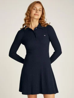 Tommy Jeans Kleider*TJW F&F POLO CABLE SWEATER DRESS dark night navy