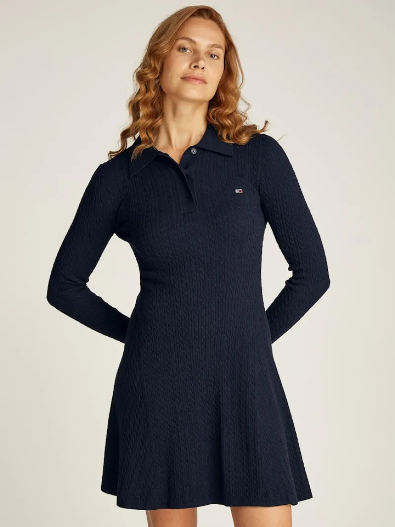 Tommy Jeans Kleider*TJW F&F POLO CABLE SWEATER DRESS dark night navy