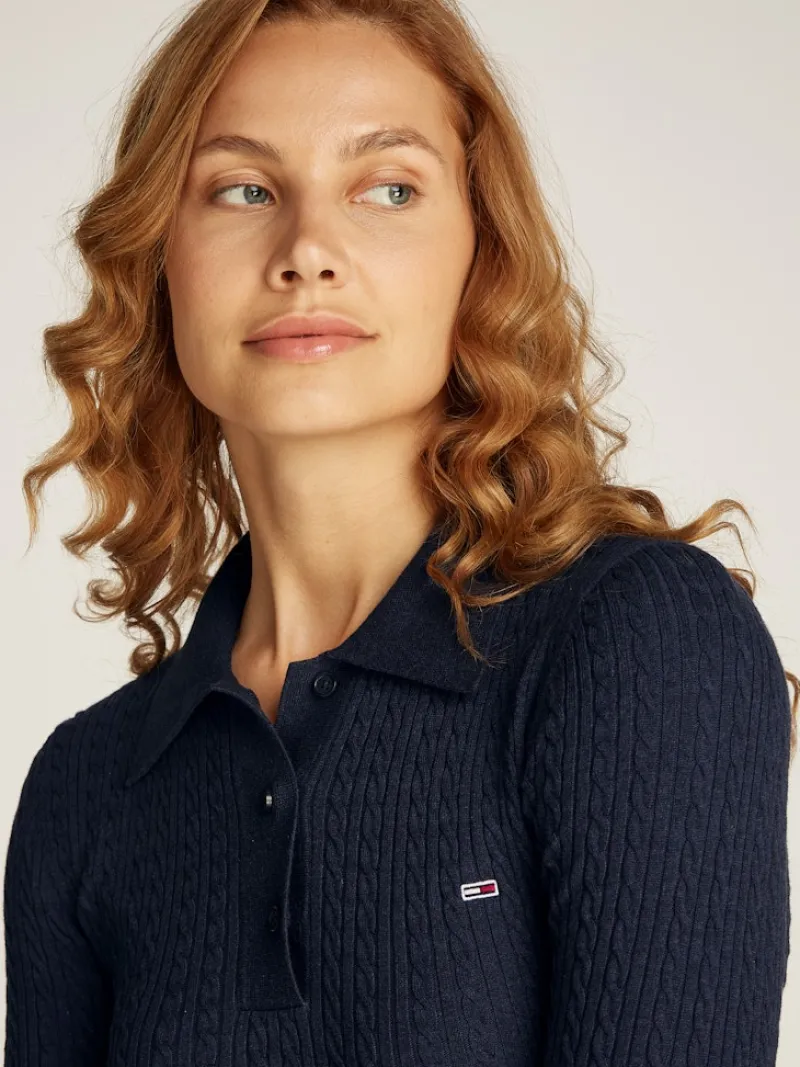 Tommy Jeans Kleider*TJW F&F POLO CABLE SWEATER DRESS dark night navy