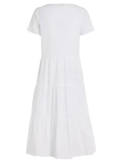 Tommy Jeans Kleider*TJW POPLIN TIERED SS MIDI DRESS white