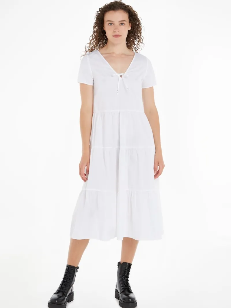 Tommy Jeans Kleider*TJW POPLIN TIERED SS MIDI DRESS white