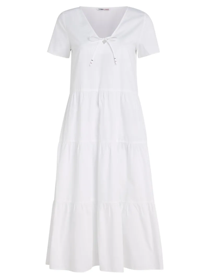 Tommy Jeans Kleider*TJW POPLIN TIERED SS MIDI DRESS white