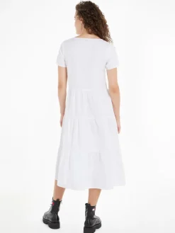 Tommy Jeans Kleider*TJW POPLIN TIERED SS MIDI DRESS white